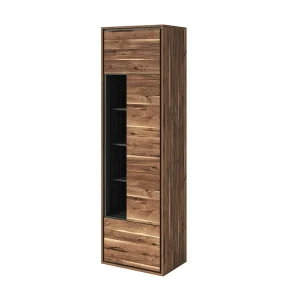 Hoge design vitrinekast met 1 deur, 1 lade en 4 open vakken uit de SILVA collectie in eiken en grijs Hoge design vitrinekast met 1 deur, 1 lade en 4 open vakken uit de SILVA collectie in eiken en grijs