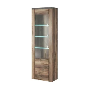Vitrinekast hoog design 1 deur, collectie SANTIAGO. Kleur walnoot en zwart houteffect Vitrinekast hoog design 1 deur, collectie SANTIAGO. Kleur walnoot en zwart houteffect