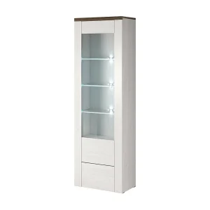 Vitrinedisplay hoge 1 deur collectie SANTIAGO. Kleur wit hout effect en eik