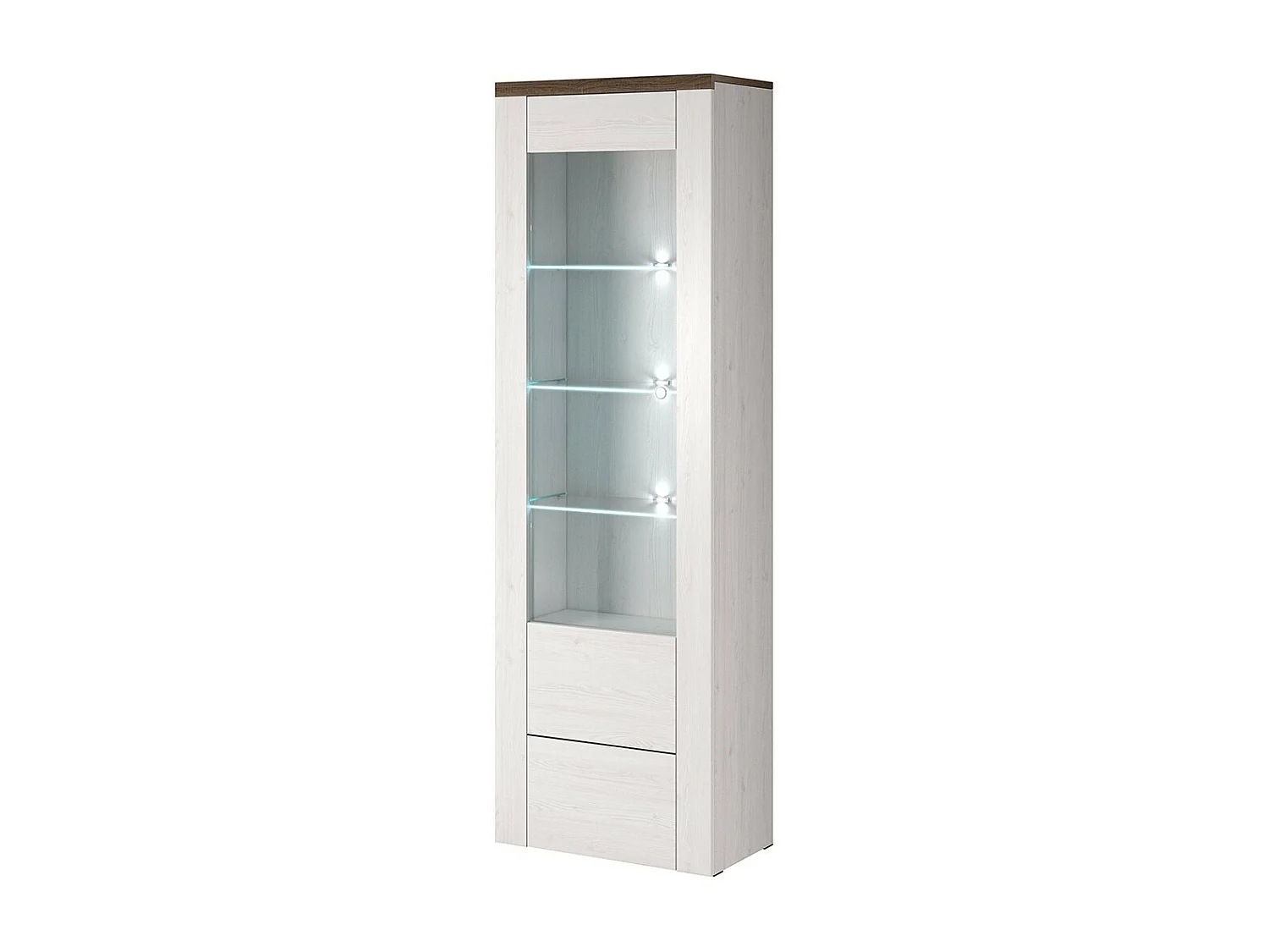 Vitrinedisplay hoge 1 deur collectie SANTIAGO. Kleur wit hout effect en eik