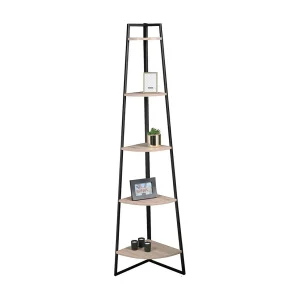 Hoekrek 5 niveaus collectie HOLBORN – Industriële stijl, eiken en zwart kleur