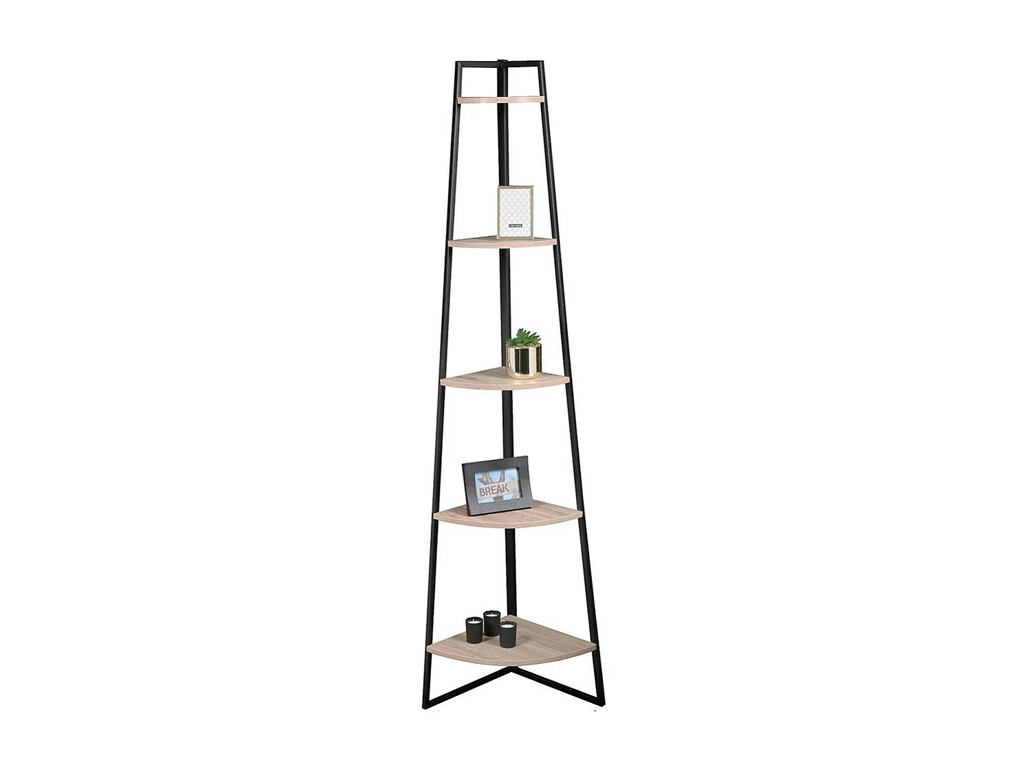 Hoekrek 5 niveaus collectie HOLBORN - Industriële stijl, eiken en zwart kleur