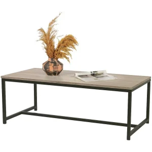 Salontafel in industriële stijl uit de RANONG-collectie – Licht eiken kleur met zwart metalen poten, afmetingen 100x50x36 cm Salontafel in industriële stijl uit de RANONG-collectie – Licht eiken kleur met zwart metalen poten, afmetingen 100x50x36 cm