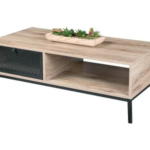 Table basse en bois avec un tiroir grillagé et une niche – dimensions 100x50xH36 cm – Collection METALIX