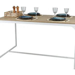Industriële eettafel uit de PUEBLO collectie – Licht eiken kleur met wit metalen onderstel, afmetingen 150x80x75 cm Industriële eettafel uit de PUEBLO collectie – Licht eiken kleur met wit metalen onderstel, afmetingen 150x80x75 cm