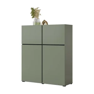 Buffet hoog in saliegroene kleur L120xH140xP40 collectie HAVANA. Hoog dressoir met 4 deuren.