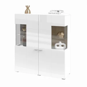 Buffetkast hoog uit de collectie KOBEE met 2 glazen deuren en geïntegreerde LED. Kleur wit en eiken. Buffetkast hoog uit de collectie KOBEE met 2 glazen deuren en geïntegreerde LED. Kleur wit en eiken.