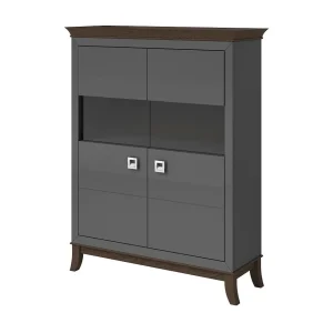Buffet hoog design met 2 deuren voor woonkamer in grijs en donker eiken, collectie PALACE