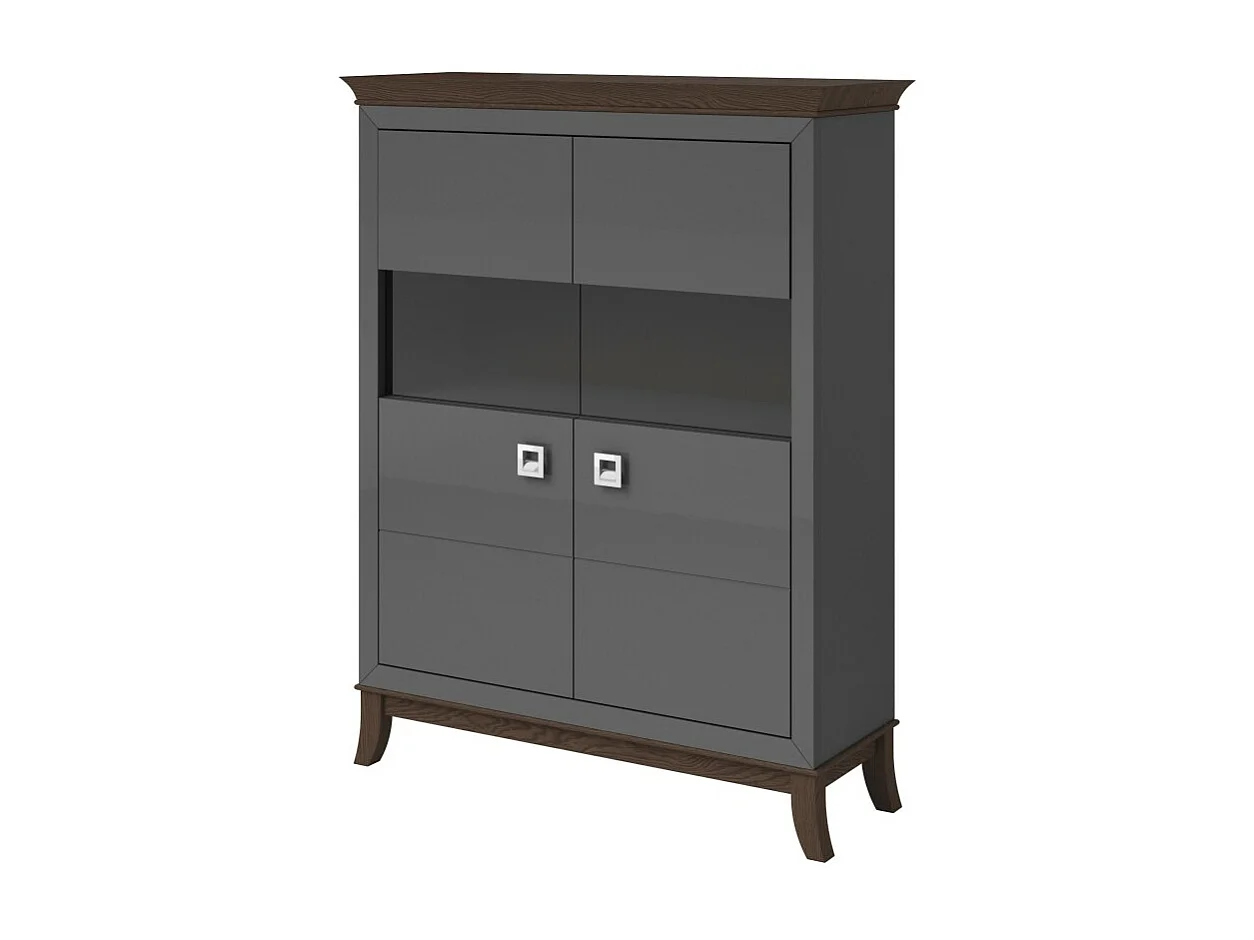 Buffet hoog design met 2 deuren voor woonkamer in grijs en donker eiken, collectie PALACE