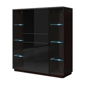 Buffet hoog TONGA 123x133x44 cm met 4 glasdeuren en 1 lade, kleur wengé Buffet hoog TONGA 123x133x44 cm met 4 glasdeuren en 1 lade, kleur wengé