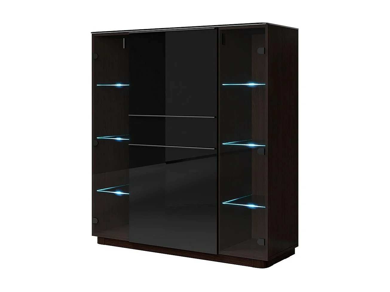 Buffet hoog TONGA 123x133x44 cm met 4 glasdeuren en 1 lade, kleur wengé