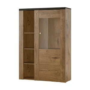 Buffetkast hoog design 1 deur voor woonkamer in eiken- en zwart houteffect. collectie SANTIAGO. Buffetkast hoog design 1 deur voor woonkamer in eiken- en zwart houteffect. collectie SANTIAGO.