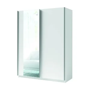 Kledingkast GOZU met 2 schuifdeuren en spiegel – Kleur Wit – 150 x 198 x 62 cm Kledingkast GOZU met 2 schuifdeuren en spiegel – Kleur Wit – 150 x 198 x 62 cm