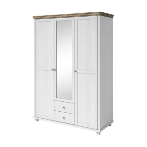 Kast 150×220 met 3 deuren en 2 laden. Kleuren wit en eiken. Collectie ASSIA