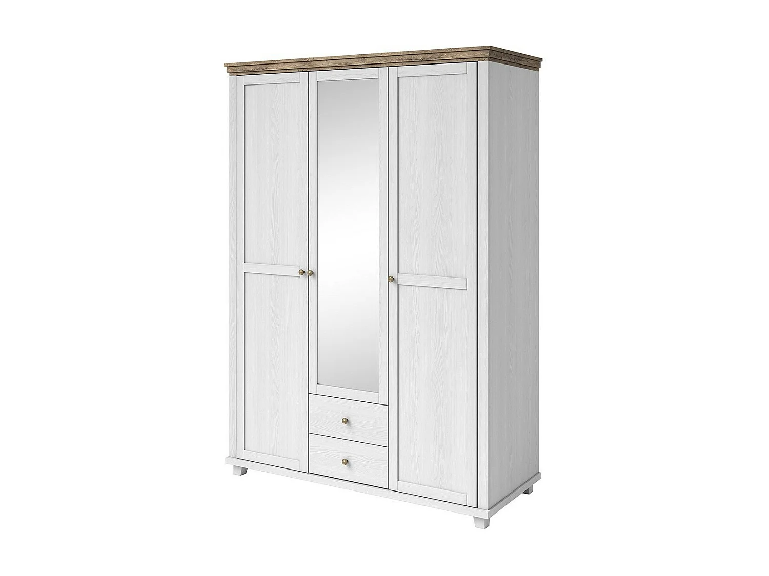 Kast 150x220 met 3 deuren en 2 laden. Kleuren wit en eiken. Collectie ASSIA