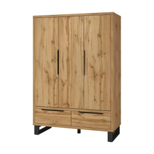Houten Scandinavische stijl kast 150cm met 3 deuren en 2 lades in ruwe eikenkleur. MILOS collectie. Houten Scandinavische stijl kast 150cm met 3 deuren en 2 lades in ruwe eikenkleur. MILOS collectie.