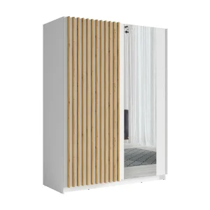 Kledingkast 150 cm met 2 schuifdeuren, kleur wit en eiken – Collectie STRANO