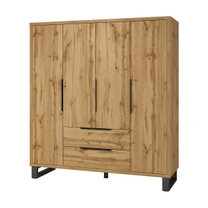 Houten Scandinavische stijl kast 190cm met 4 deuren en 2 laden in ruwe eiken kleur. MILOS collectie. Houten Scandinavische stijl kast 190cm met 4 deuren en 2 laden in ruwe eiken kleur. MILOS collectie.