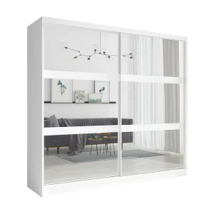 Kledingkast 230 cm met 2 schuifdeuren en spiegel – wit – Collectie NOFI