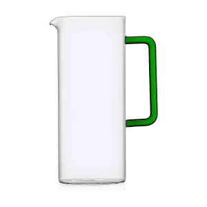 Kan van handgeblazen glas transparant/groen 1200 ml, Tube Kan van handgeblazen glas transparant/groen 1200 ml, Tube