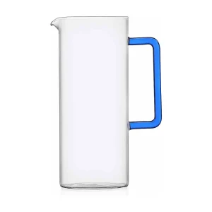 Kan van handgeblazen glas transparant/blauw 1200 ml, Tube Kan van handgeblazen glas transparant/blauw 1200 ml, Tube