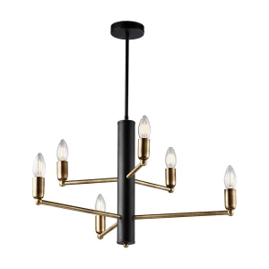 Isak Suspension en fer laqué noir finitions laiton bruni brossé 6 lumières H.66 d.53 BL311-6-NR Isak Suspension en fer laqué noir finitions laiton bruni brossé 6 lumières H.66 d.53 BL311-6-NR