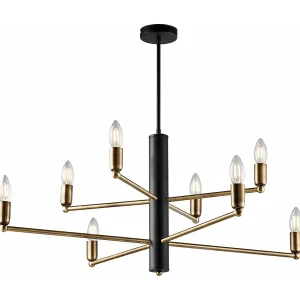 Isak Suspension en fer laqué noir finitions laiton bruni brossé 8 lumières H.66 d.86 BL311-8-NR Isak Suspension en fer laqué noir finitions laiton bruni brossé 8 lumières H.66 d.86 BL311-8-NR
