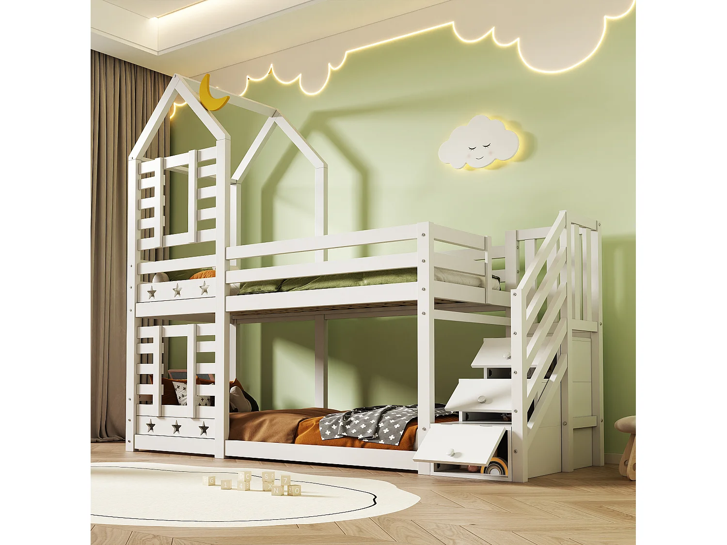 Huis stapelbed 90x200 cm - Versterkte veiligheid - Wit (zonder matras)