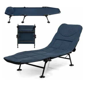 Karperligstoel met afneembaar matras en 6-voudig, inklapbaar veldbed, tot 200 kg belastbaar, visligstoel, campingbed, 194 x 66 x 29 cm, marineblauw ZB32918 Karperligstoel met afneembaar matras en 6-voudig, inklapbaar veldbed, tot 200 kg belastbaar, visligstoel, campingbed, 194 x 66 x 29 cm, marineblauw ZB32918