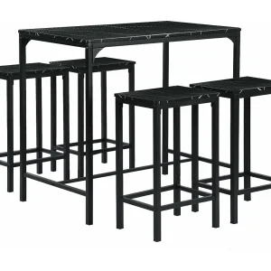 Industriële Bartafelset met Zwart Marmeren Patroon – 1 Tafel en 4 Stoelen Industriële Bartafelset met Zwart Marmeren Patroon – 1 Tafel en 4 Stoelen