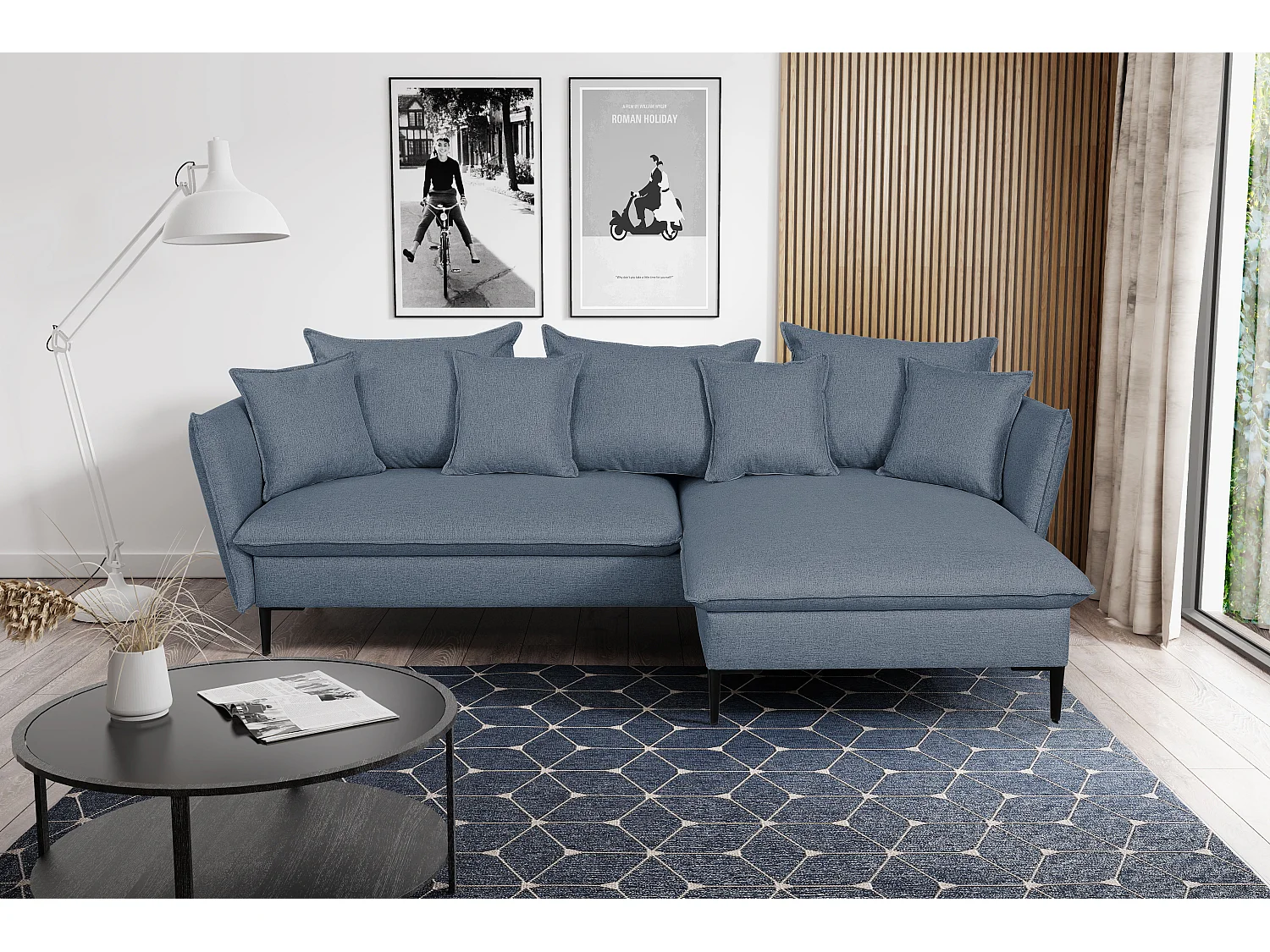 Hoekslaapbank LAZARE van PASCAL MORABITO - Stof - Donkerblauw - Hoek rechts - Koop online