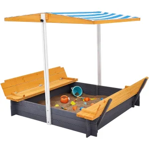 Houten zandbak, SucceBuy Houten Zandbak met Luifel voor Buiten, Tuin, Zandbak 3-12 Jaar Houten zandbak, SucceBuy Houten Zandbak met Luifel voor Buiten, Tuin, Zandbak 3-12 Jaar