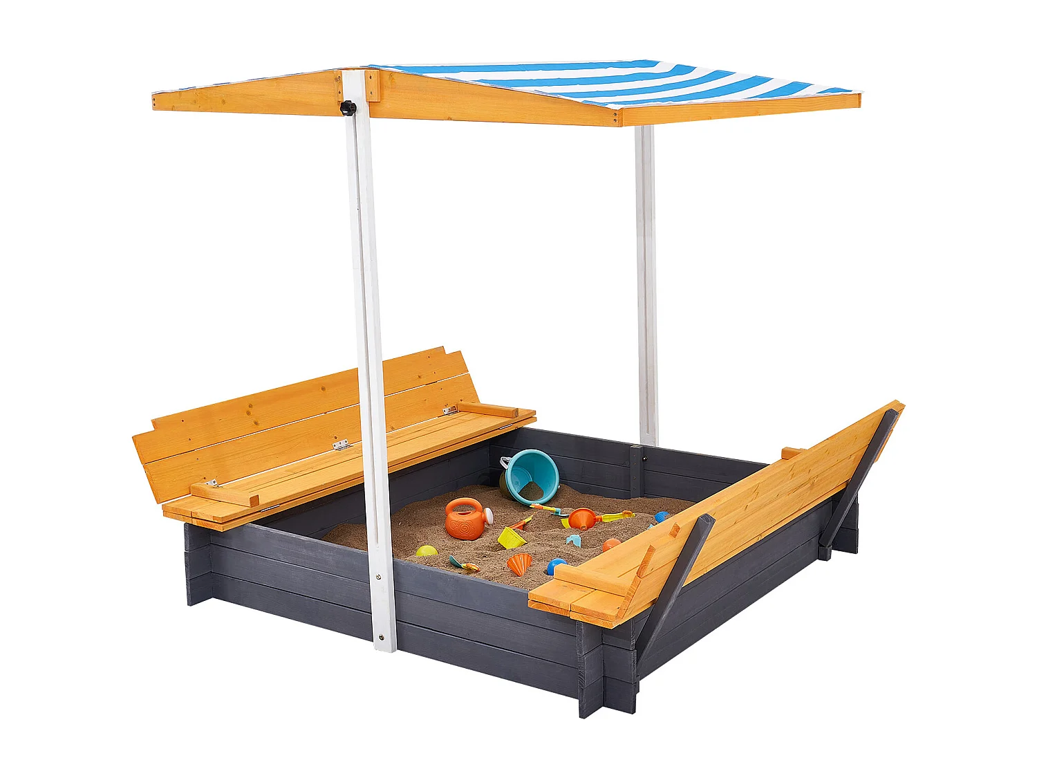 Houten zandbak, SucceBuy Houten Zandbak met Luifel voor Buiten, Tuin, Zandbak 3-12 Jaar
