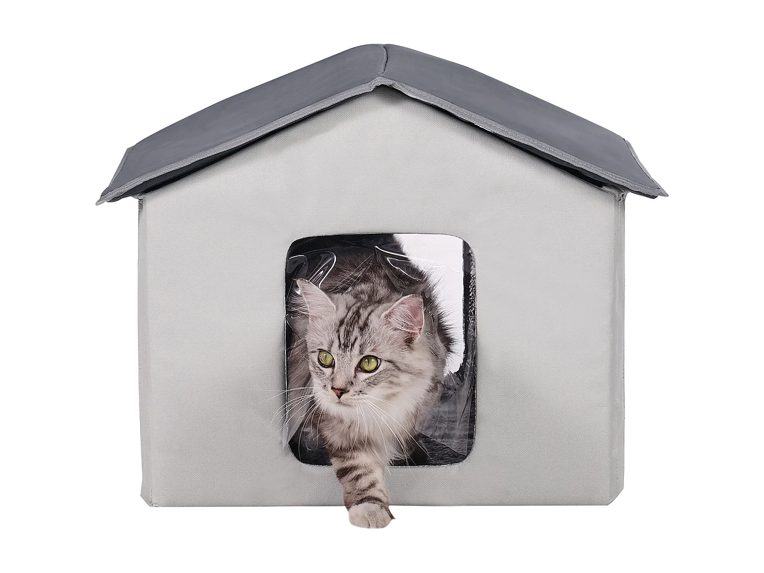 Kattenhuis, SucceBuy Verwarmd Kattenhuis, Opvouwbaar Kattenverblijf met Verwarmingsmat, Grijs, Maat M