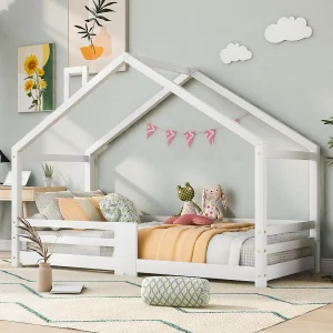 Hoogslaper 90×200 cm – kinderbed met lattenbodem – valbeveiliging – wit Hoogslaper 90×200 cm – kinderbed met lattenbodem – valbeveiliging – wit