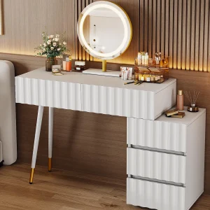 Kaptafel met LED-verlichting 100×40×127 cm – met 5 laden – wit Kaptafel met LED-verlichting 100×40×127 cm – met 5 laden – wit