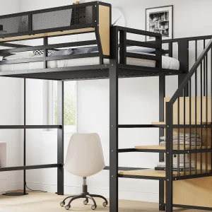 Hoogslaper 90×200 cm – met ladder – modulaire opbergruimte – metaal – zwart (zonder matras)