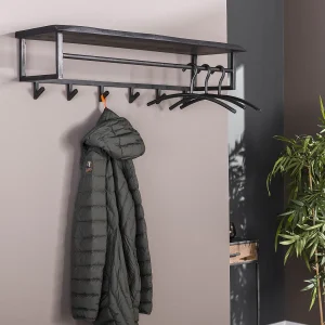 Kapstok Yucon – 6 Haken – Hoedenplank – Massief Acaciahout – Zwart – 100x30x27 Kapstok Yucon – 6 Haken – Hoedenplank – Massief Acaciahout – Zwart – 100x30x27