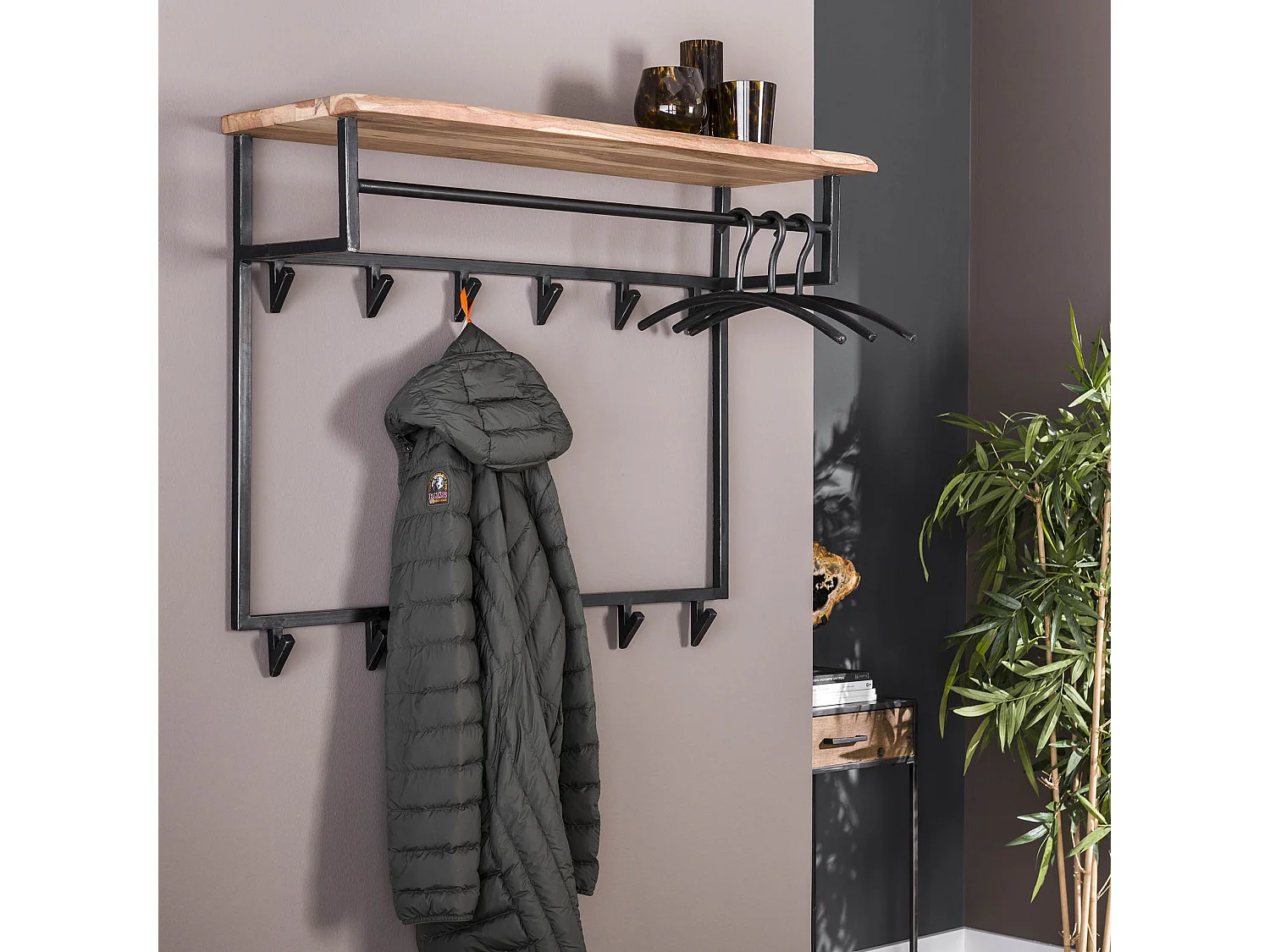 Kapstok Edge Hoog - 12 Haken - Hoedenplank - Massief Acaciahout - 100x33x80