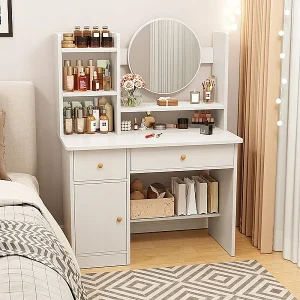 Kaptafel met spiegel en laden, wit, Scandinavische stijl Kaptafel met spiegel en laden, wit, Scandinavische stijl