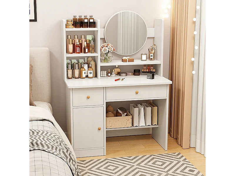 Kaptafel met spiegel en laden, wit, Scandinavische stijl