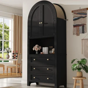 Kastenbuffet 70×35×180 cm – 2 deuren en 3 laden – gebogen bovenzijde – zwart Kastenbuffet 70×35×180 cm – 2 deuren en 3 laden – gebogen bovenzijde – zwart