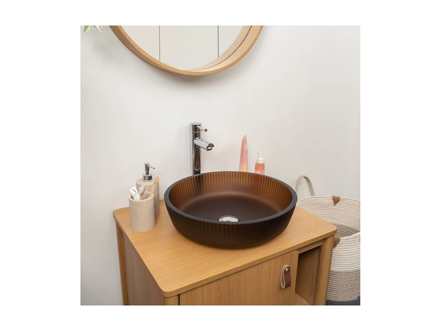 HONNY 42cm ronde wastafel met matglasstructuur