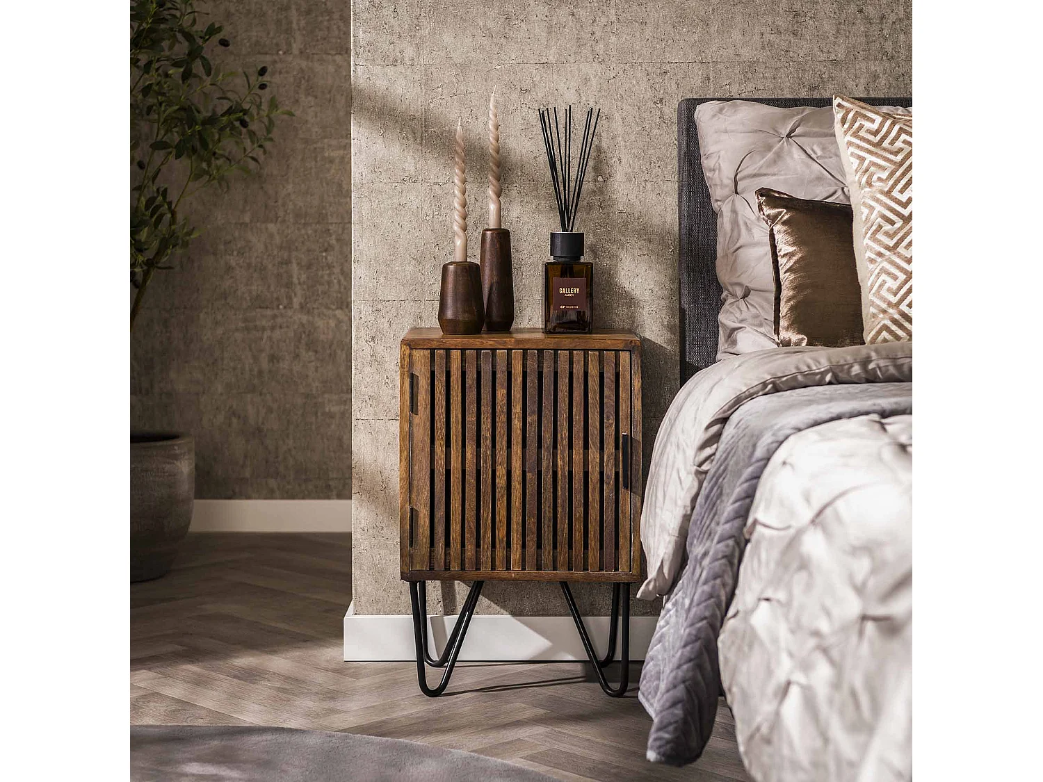 Hoyz Set van 2 Nachtkastjes Tweak - Massief Mangohout - Bruin - 40x30x60