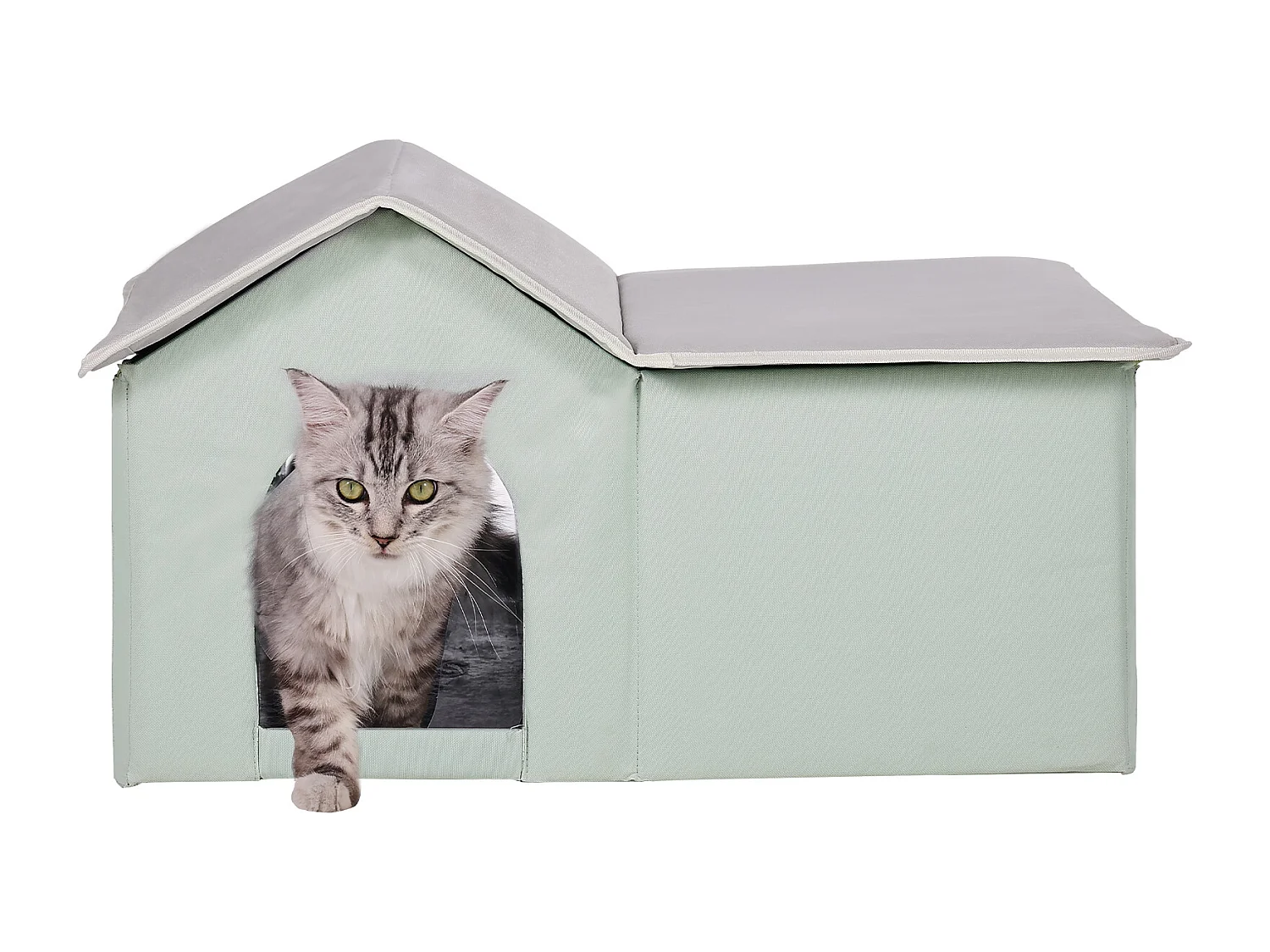 Kattenhuis, SucceBuy Verwarmd Kattenhuis - Buitenkattenhuis met Verwarmingsmat - Groen - Groot