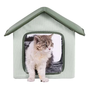 Kattenhuis, SucceBuy Verhoogd en Verwarmd Kattenhuis, Opvouwbaar en Waterdicht Buitenkattenhuis, Groen (S) Kattenhuis, SucceBuy Verhoogd en Verwarmd Kattenhuis, Opvouwbaar en Waterdicht Buitenkattenhuis, Groen (S)