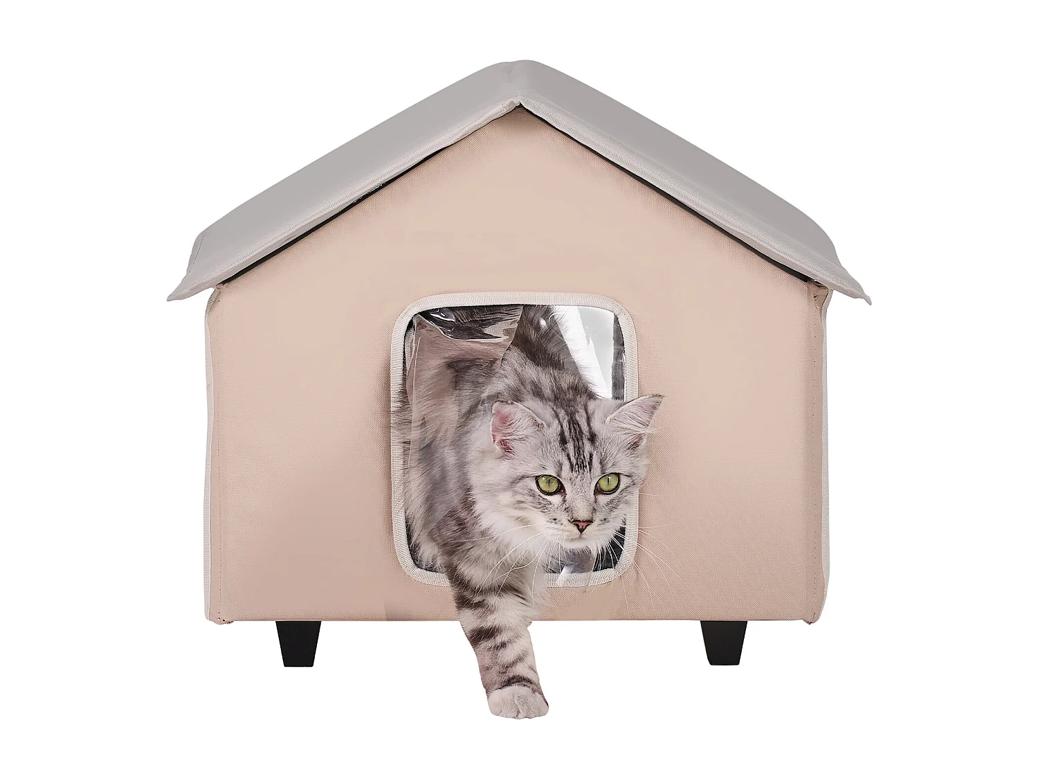 Kattenhuis, SucceBuy Verhoogd en Verwarmd Kattenbed met Verwarmingsmat, Bruin (Medium)