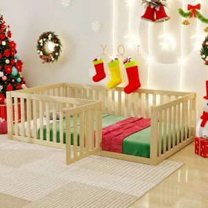 Houten kinderbed 90×200 cm naturel met veiligheidsframe en deur, zonder matras Houten kinderbed 90×200 cm naturel met veiligheidsframe en deur, zonder matras