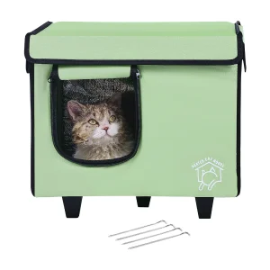 Kattenhuis, SucceBuy Verhoogd en Verwarmd Kattenhuis, Klein, Groen, met Verwarmingsmat Kattenhuis, SucceBuy Verhoogd en Verwarmd Kattenhuis, Klein, Groen, met Verwarmingsmat