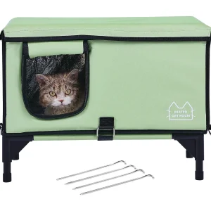 Kattenhuis, SucceBuy Cuboid Green (M) Verhoogd en Verwarmd Kattenhuis met Verwarmingsmat Kattenhuis, SucceBuy Cuboid Green (M) Verhoogd en Verwarmd Kattenhuis met Verwarmingsmat
